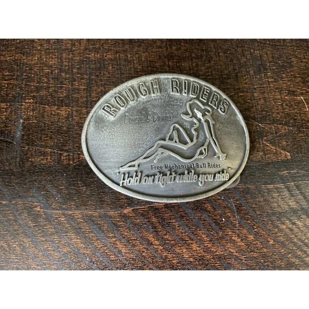 Vintage Rough Riders Western Belt Buckle Mechanical Bull Ride Cowboy